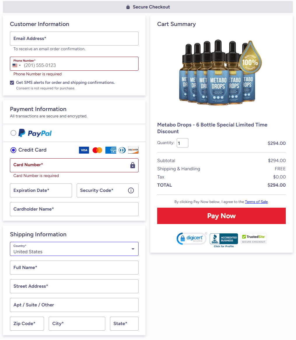 Metabo Drops order page